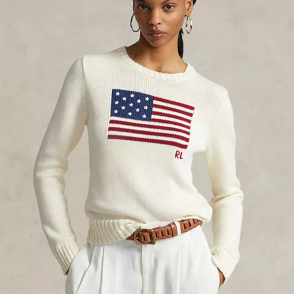 Ralph Lauren Flag Sweater White